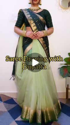 Designer Saree Look For Wedding, Off Saree Designs, How To Wear Saree In Different Style, Dresses Made From Sarees, Saree Look For Wedding Party, Outfits From Saree, Mehndi Function Dress, Saree With Dupatta