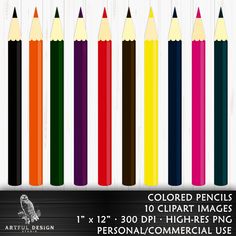 colored pencils with different sizes and colors are shown in this graphic art file, which includes