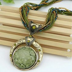 New Fashion Green Gem Crystal Multilayer Beads Chain Handmade Bohemian Style ,Retro Necklace Boho Crystal, Gem Necklace, Beaded Collar, Bohemian Necklace, Stone Pendant Necklace, Turquoise Pendant, Bohemian Jewelry, High Quality Jewelry, Beaded Chain