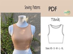 Tank Top Sewing Pattern PDF Women's Sizes XS to XL / Print at Home, Instructions Included - Etsy Basic Top Sewing Pattern, Tank Tops Pattern, Jersey Knit Top Sewing Pattern, Jersey Sewing Projects, Sew Pattern Top, Crop Top Pattern Sewing Free, Easy Top Sewing Pattern, Simple Clothes To Sew, Easy Sewing Top