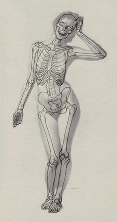 a drawing of a skeleton holding a baseball bat in its right hand and looking at the viewer