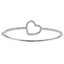 White Diamond Heart Bangle Bracelet in 14k White gold (1.00ctw) $1,249 Heart Bangle Bracelet, Diamond Bracelets, Diamond Heart, White Diamond, Bangle Bracelet, Prong Setting, Round Diamonds, Bangle Bracelets, Heart Shapes