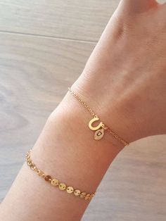 "Delicate Petite Horse Shoe Bracelets,Delicate Horse bracelet,U bracelet,Bridesmaid gift,initial bracelet, Layering Bracelet 6-8\" bracelet ♥ Gold Plated -------------------------------------------------" Dainty Adjustable Bracelet With Initials, Adjustable Initials Bracelets For Bridesmaid Gift, Bracelets Delicate, Horseshoe Wedding, Horseshoe Bracelet, Wedding Horseshoes, Bracelet Layering, Horse Bracelet, Bracelet Initial