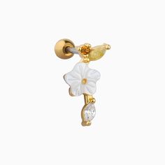 Flowers Stud White Flower-shaped Cubic Zirconia Jewelry, Dainty White Hypoallergenic Piercings, Dainty White Piercings As Gift, White Delicate Single Cartilage Earring, Delicate White Single Cartilage Earring, White Flower-shaped Gold Plated Jewelry, Delicate White Hypoallergenic Cartilage Earrings, Ear Style, Dainty Studs