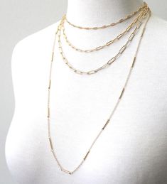 Shown here - Peggy Li Creations Bar and Link Chain Necklace plus Filigree Chain, Rectangle Chain, Mixed Rectangle chain links! Modern Delicate Chain Layered Necklace, Modern Paperclip Chain Necklace For Layering, Trendy Gold Layered Necklace With Paperclip Chain, Rectangular Link Gold Chain Necklace For Layering, Dainty Chain Necklace With Rectangular Links For Layering, Gold Chain Necklace With Rectangular Links For Layering, Modern Gold Chain Necklace For Layering, Chic Cable Chain Necklace For Layering, Joanna Garcia Swisher