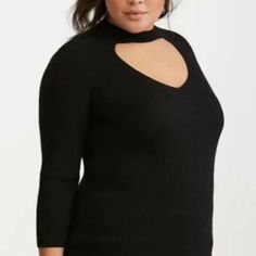 New With Tags! Torrid Ribbed Knit Stretch Keyhole Cutout Mock Neck Sweater, Black, Size 1 - Color: Black - Size: Women's 1 (Equivalent 1x, See Chart) - Ribbed Knit Construction - Keyhole Cutout Mock Neck - 3/4 Sleeve New With Tags! Fall, Autumn, Winter, Spring, Sexy, Dressy, Plus Size, Going Out Light Grey Cardigan, Black Cardigan Sweater, Purple Cardigan, Cold Shoulder Sweater, Drop Shoulder Sweaters, Beautiful Sweater, Long Tunic, Lightweight Cardigan, Ribbed Knit Sweater