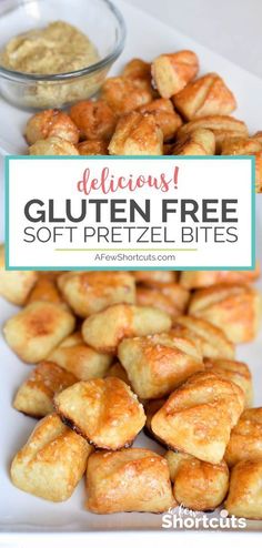 gluten free soft pretzel bites on a white plate with the title below