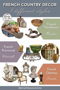 french country decor is featured in this poster