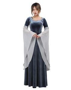 PRICES MAY VARY. MEDIEVAL DRESS: It belongs to the basic medieval style. The contrast of stretch velvet and chiffon makes the dress design more exquisite. The neckline and cuffs are decorated with wide silver webbing to embellish the clothing. You can wear it with a belt or a cloak. DISTINCTIVE DESIGN: There's an invisible pocket on the right side. You can put your phone inside without affecting its appearance. APPLICABLE OCCASION: A great renaissance costume dress, perfect for Halloween party,T Historical Halloween Costumes, Historical Dresses Medieval, Narnia Dresses, Galadriel Costume, Oktoberfest Costume Women, Arwen Costume, Bavarian Dress, Lotr Costume, Oktoberfest Costume