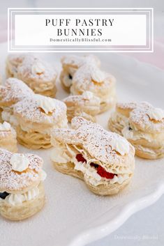 puff pastry bunnies on a plate with powdered sugar