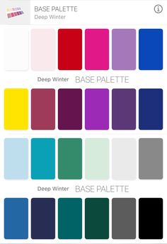 the color chart for different shades of purple, red, green and blue with text that reads