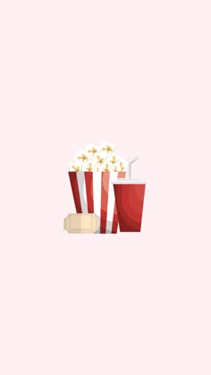 popcorn and drink on pink background with stars