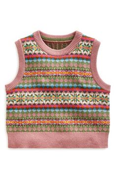 Your child will perk up any outfit with this wool-enriched sweater-vest knit in a colorful Fair Isle pattern. 42% polyamide, 34% cotton, 24% wool Machine wash, line dry Imported Pink Fair Isle Crew Neck Sweater, Pink Crew Neck Sweater With Fair Isle Pattern, Pink Fair Isle Pattern Top For Fall, Casual Fair Isle Pattern Sweater Vest For Winter, Pink Knitted Sweater Vest For Winter, Casual Fair Isle Sweater Vest For Winter, Casual Pink Fair Isle Pattern Tops, Casual Pink Tops With Fair Isle Pattern, Multicolor Cotton Sweater Vest For Winter