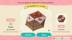 an animal crossing character is shown in the game, which features strawberry crate and other items