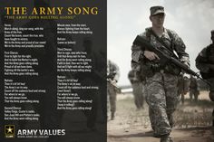 an army brochure with soldiers walking in the background and text describing the song