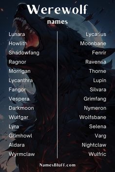 the names of werewolves in front of a full moon