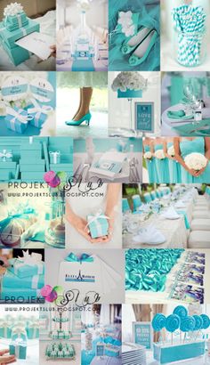 a collage of blue and white wedding colors