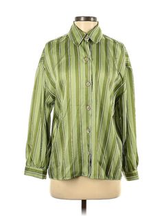 Zara Long Sleeve Blouse Size: X-Small Tops - used. 100% Polyester, Stripes | Zara Long Sleeve Blouse: Green Stripes Tops - Size X-Small Cheap Zara Blouse For Daywear, Cheap Green Zara Blouse, Green Long Sleeve, Green Stripes, Small Tops, Sleeve Blouse, Long Sleeve Tops, Women Handbags, Long Sleeve Blouse