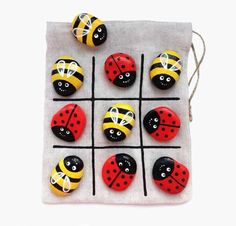 ladybug tic - tac - toe game on a drawstring bag