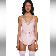 New With Tags. So Beautiful. Soft Fabric. Light Pink With Lace Trim. Romper Style With Adjustable Elastic Waist And Adjustable Straps. This Sexy Teddy Has A Satin Design With Lace Trim, A Plunging Neckline, And A Cinched Waist Tie. Materials Polyester Blend Satin Design, Pink Teddy, Lace Set, Fabric Light, Lingerie Sleepwear, Cinched Waist, Plunging Neckline, Dolls Kill, Waist Tie