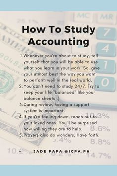 a calculator and money with the words how to study accounting