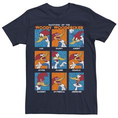 "Celebrate the zany Woody Woodpecker with this colorful men's tee. Celebrate the zany Woody Woodpecker with this colorful men's tee. Crewneck Short sleeves Navy ""Emotions of the Woody Woodpecker"" message FABRIC & CARE Cotton Machine wash Imported Gender: male. Age Group: adult. Pattern: Graphic." Novelty Multicolor Cotton T-shirt, Multicolor Novelty Cotton T-shirt, Novelty Pre-shrunk Blue T-shirt, Novelty Blue Pre-shrunk T-shirt, Woody Woodpecker, Pattern Graphic, Mens Tees, Fabric Care, Tshirt Print