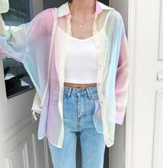 RAINBOW SEE THROUGH SHIRT sold by OCEAN KAWAII on Storenvy Kawaii Rainbow Outfit, Comfy Pastel Outfits, Cute Colorful Outfits Summer, Rainbow Clothes Aesthetic, Pastel Cute Outfits, Pastel Aesthetic Clothes, Colorful Aesthetic Outfits, Pastel Outfit Ideas, Outfit Ideas Colorful