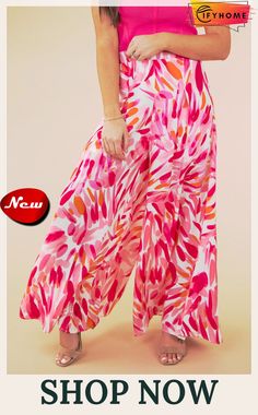 Rose Boho Abstract Floral Print Wide Leg Pants Boho Trends, Floral Print Pants, Graphic Tank Tops, Abstract Floral Print, Printed Wide Leg Pants, Chambray Dress, Graphic Apparel, Print Pants, Pantalon Large