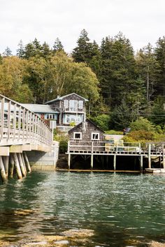 a house on the water next to a dock