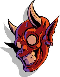 a red demon mask with horns on it's head