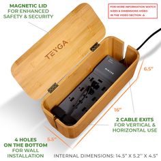 the inside of a wooden box with instructions on how to use it and what to put in it