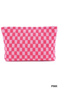 Checkered Cosmetic Makeup Pouch Clutch Bag Height: 6.7" / Width: 9.8" / Thickness: 1.38" Pink Square Pouch For Daily Use, Pink Rectangular Pouch, Checkered Design, Activewear Sets, Beauty Lover, Makeup Pouch, Clean Girl, Cosmetic Case, Beauty Essentials