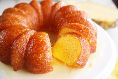 a bundt cake is cut into pieces on a plate