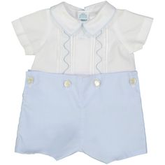 Is your little one in love with Parker? Don't forget to grab an outfit for him! This 2-piece Bobby Suit fits our newest doll perfectly, and even has a matching bonnet and booties set. The white shirt is embellished with baby blue hand embroidery along the collar and front, as well as tiny hand-stitched pintucks. Buttons into the shorts with mother of pearl buttons. (Matching outfit and bonnet available for boys.)Fits 16-18" dolls Blue Hand Embroidery, Boy Bonnet, Special Occasion Gowns, Boys Fits, Standard Dress, Matching Outfit, Tiny Hand, Blue Hand, New Dolls