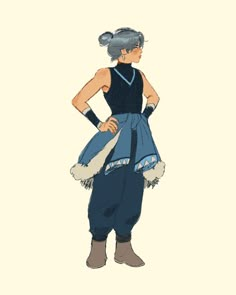 an anime character with grey hair and blue overalls