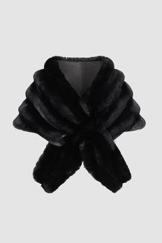 a black fur stole with an open collar and two rows of fauxs on it