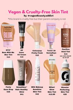 Neutrogena Tinted Moisturizer, Cruelty Free Makeup Aesthetic, Vegan Makeup Products, Nyx Skin Tint, Tower28 Skin Tint, Good Tinted Moisturizer, Too Faced Skin Tint, Vegan And Cruelty Free Makeup, How To Use Tinted Moisturizer