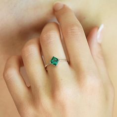 Emerald ring, Solitaire ring, Princess cut ring, Dainty ring, Delicate ring, Minimalist ring, May bi Princess Cut Birthstone Promise Ring, Modern Green Diamond Promise Ring, Minimalist Emerald Cut Crystal Gemstone Ring, Modern Birthstone Ring With Prong Setting For Promise, Dainty Emerald Cut Solitaire Birthstone Ring, Modern Promise Ring With Prong-set Birthstone, Minimalist Sterling Silver Proposal Ring, Solitaire Emerald Promise Ring, Sterling Silver Emerald Ring Princess Cut