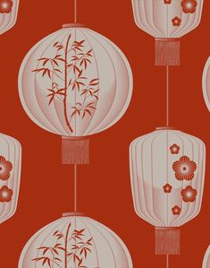 Mulan Moodboard, Chinese Lantern Illustration, Japanese Style Wallpaper, Modern Chinese Art, Lanterns Illustration, Asian Design Pattern, Chinese Art Style, Chinese Painting Style, Lantern Wallpaper