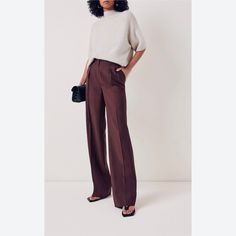 In *Great* Condition. Stylish And Warm. Perfect For Fall! Can Be Dressed Up For Work Or A Nice Dinner / Drinks. Herringbone Trousers, Dinner Drinks, Nice Dinner, Angora Rabbit, Fun Dinners, Max Mara, Brown Color, Herringbone, Pant Jumpsuit