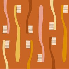 an orange background with yellow and pink wavy lines on the bottom half of each row