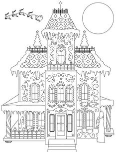 a drawing of a house with christmas decorations on it