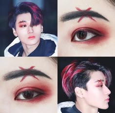 Kpop Mens Makeup, Kpop Guy Makeup, Vampire Kpop Idols, Male Korean Makeup, Ateez Concert Makeup Ideas, Ateez Concert Makeup, Kpop Male Makeup