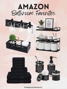 Amazon Home White Black Bathroom Decor, Black Bathroom Fixtures Inspiration, White And Black Bathroom Decor, Black White Gray Bathroom, Bathroom Decor Black And White, Black Bathroom Accents, Black And Gray Bathroom Ideas, Black And White Bathroom Decor Ideas, Black And Grey Bathroom Ideas