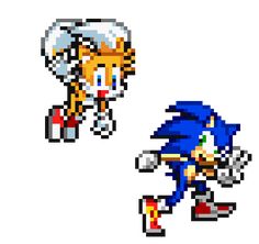 an image of sonic the hedgehog and tails in pixel art style on white background