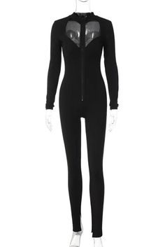 43721234448428|43721234513964|43721234546732 Black Long Sleeve Bodysuit With Zipper, Black Long Sleeve Bodysuit With Zipper Closure, High Stretch Long Sleeve Bodysuit With Zipper, High Stretch Long Sleeve Bodysuit With Zipper Closure, Long Sleeve Jumpsuit, Black Jumpsuit, Spandex Fabric, Modern Design, Jumpsuit