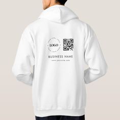 Promote your business with this stylish hoodie, featuring custom logo, QR Code & text. Easily add your details by clicking on the "personalize" option. Business Uniform Design, Business Sweatshirt Designs, Business Hoodie Design, Personalized Hoodies Ideas, Sweatshirt Logo Design, Business Tshirt Design Ideas Logo, Hoodie Business Ideas, Hoodie Logo Design Ideas, Business Merchandise Ideas