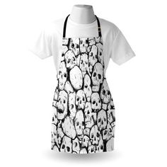 an apron with skulls all over it