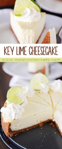 key lime cheesecake on a plate with a slice cut out and ready to be eaten