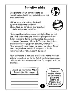 a page from the french language book le system solare, which is written in black and